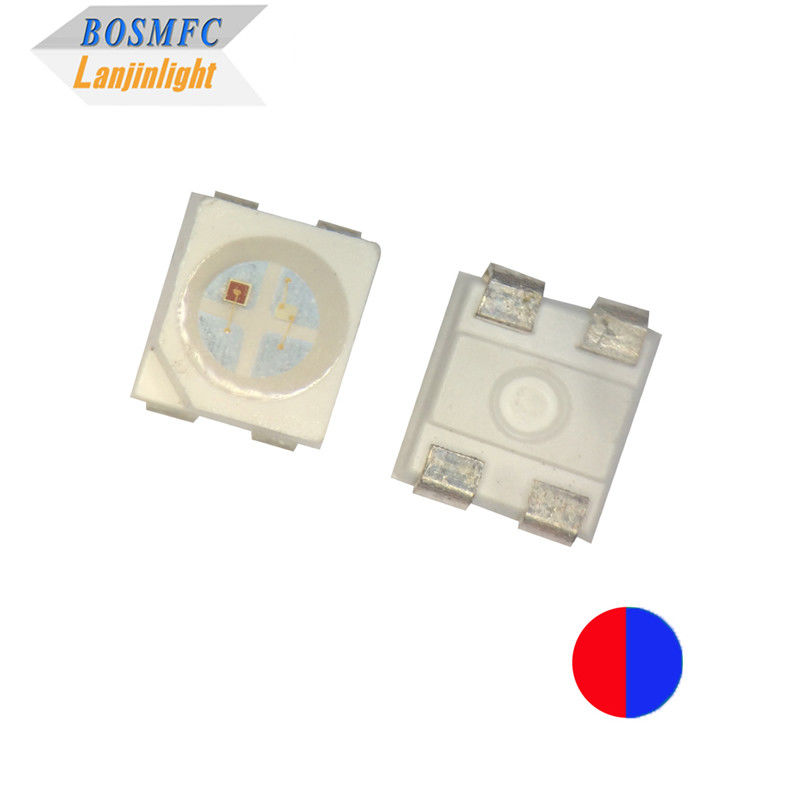 20mA Bi Color PLCC4 3528 SMD LED Chip سمك 1.9mm اللون الأحمر والأزرق 4 دبوس