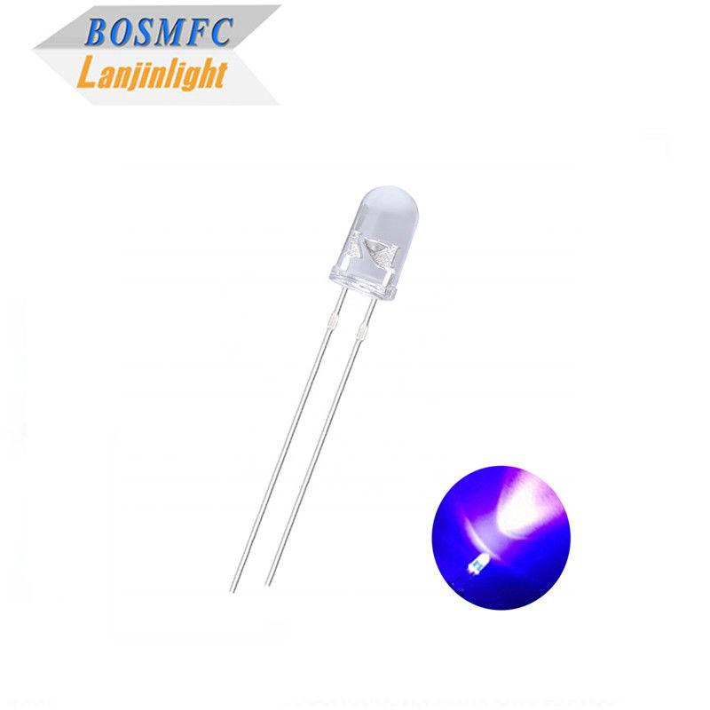 رأس مستدير 5mm LED فوق البنفسجي 385nm 395nm ضوء الأشعة فوق البنفسجية عدسة صافية للمياه لمصباح البعوض