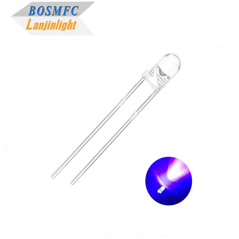 3mm F3 Dip UV LED Chip 395nm 405nm من خلال الثقب لعلاج طلاء الأظافر