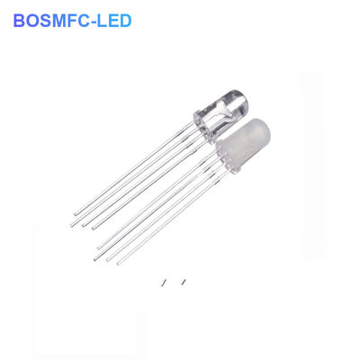 4 دبوسات RGB LED 5mm من خلال الثقب 0.06W ، عادي عازل المياه صافية العدسة F5 ثلاثي الألوان LED